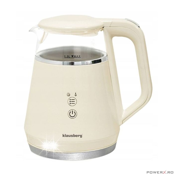 Fierbator electric, fabricat din sticla borosilicata, panou LED, crem,