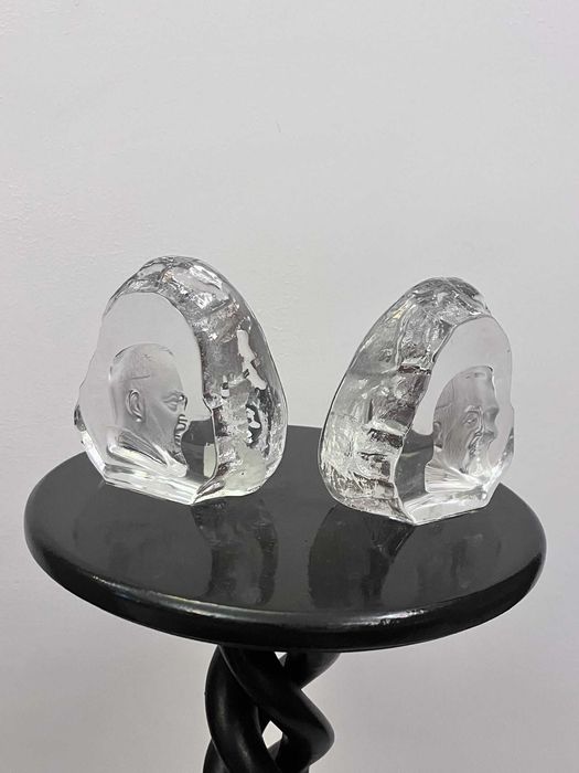 Set doua figurine bibelouri cristal Italia statuete bibelou prespapier marcate