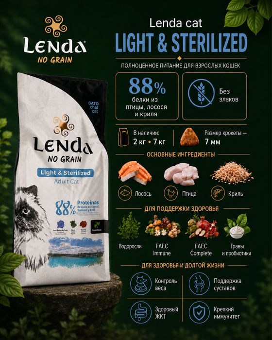 Холистик корм Lenda Light & Sterilized