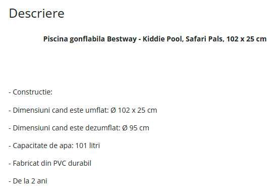 Piscina gonflabila Bestway 102 x 25 cm - Sigilata, Noua