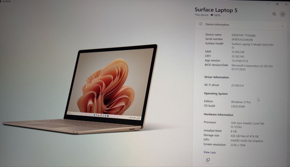 Microsoft Surface Laptop 5 - 13.5” procesor  i5 ram 8GB SSD 512GB