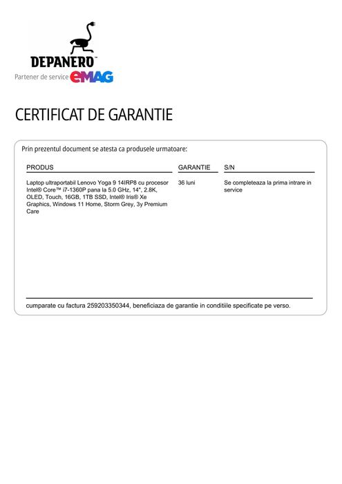 Laptop Lenovo Yoga 9 14IRP8 i7 OLED Touchscreen 16GB 1TB SSD 14''