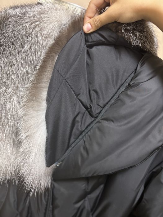 Geacă/palton dama elegant de iarna, negru, cu blana naturala de vulpe