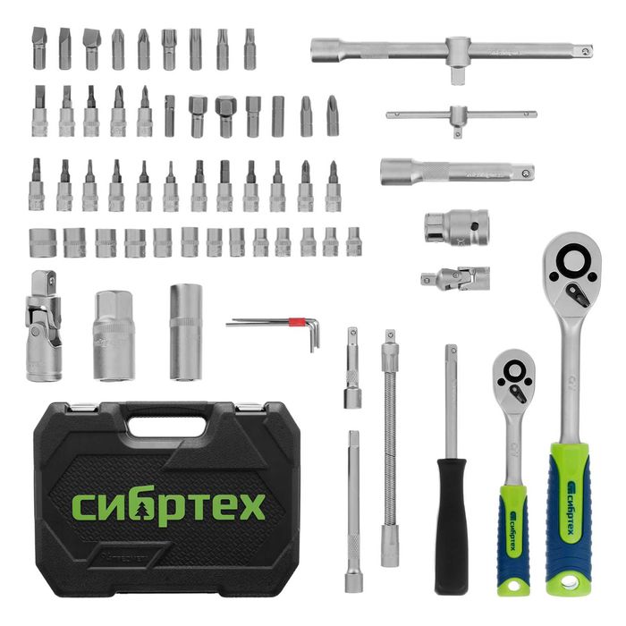 Набор инструментов, 1/2", 1/4", пластиковый кейс, 94 предмета. Сибртех