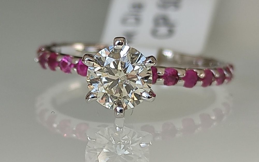 Inel 14k diamante naturale si safire 1.31ct