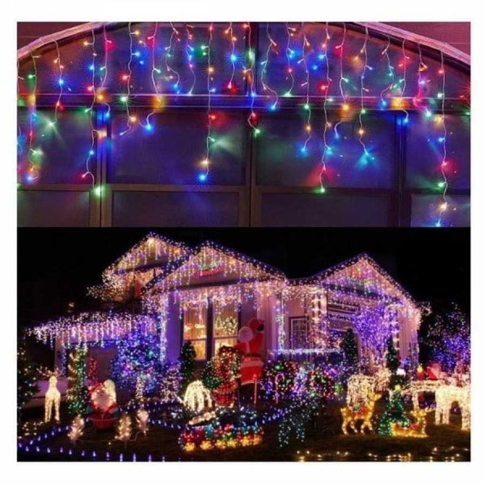 Instalatie turturi flash 15m perdea franjurata alb rece alb cald multi