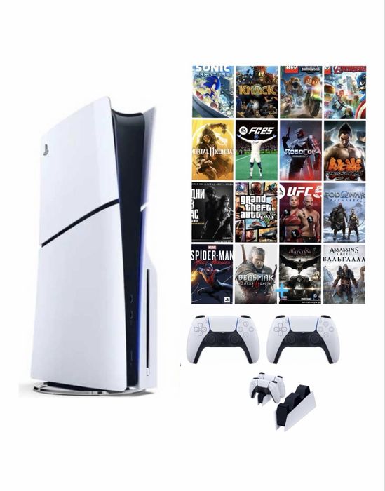 Playstation 5 с 2 геймпадами и играми