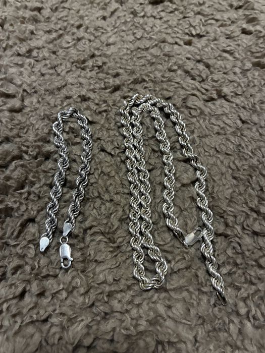 Set din argint bratara si lant model impletit unisex