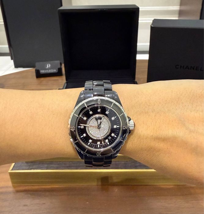 Chanel J12 black ceramic diamond dial ladies