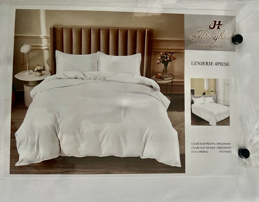 Lenjerie NOUA pat damasc-alba neagra hotel casa vila pensiune cazare