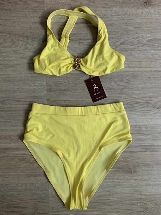 Жълт бански с висока талия от 2 части