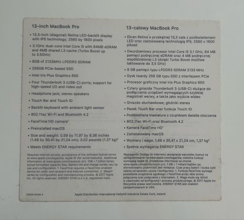 MacBook Pro Touchbar 2017 13’