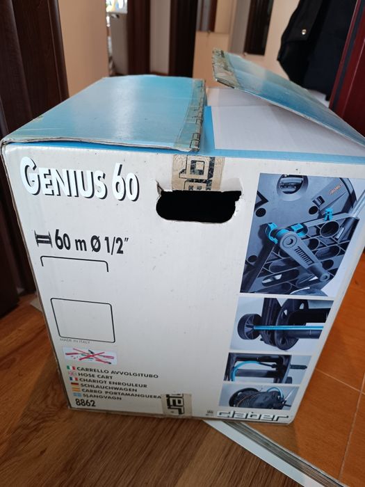 ЧИСТО НОВА количка за градински маркуч Claber Genius 60 (до 60м)