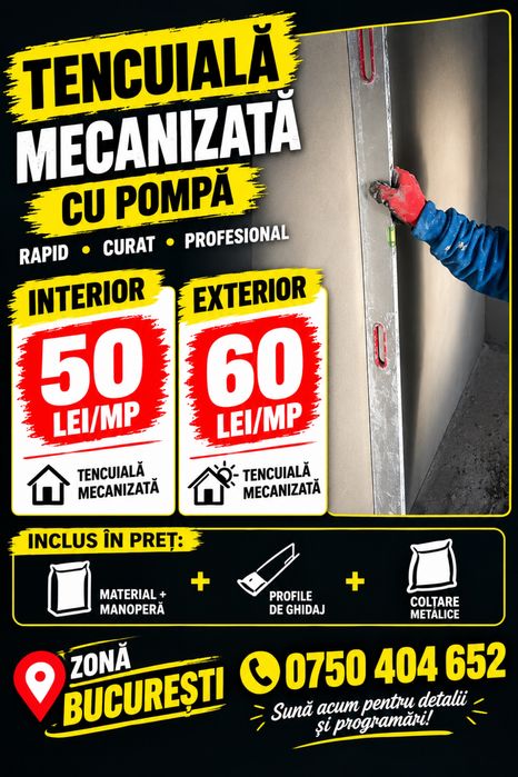 Executam Tencuiala mecanizata / tencuit mecanizat Tinci airless zugravit