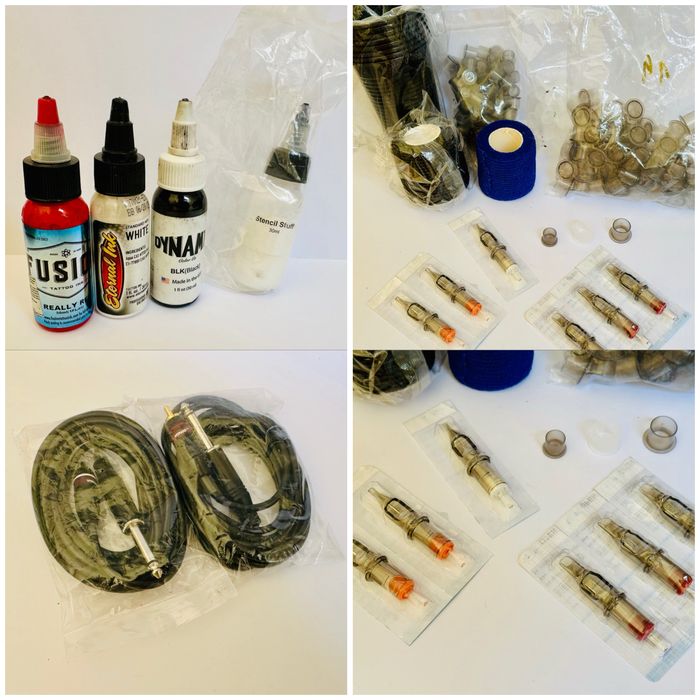 Vand Full Kit pentru tatuat- aparat, sursa, pedala, ace si consumabile.