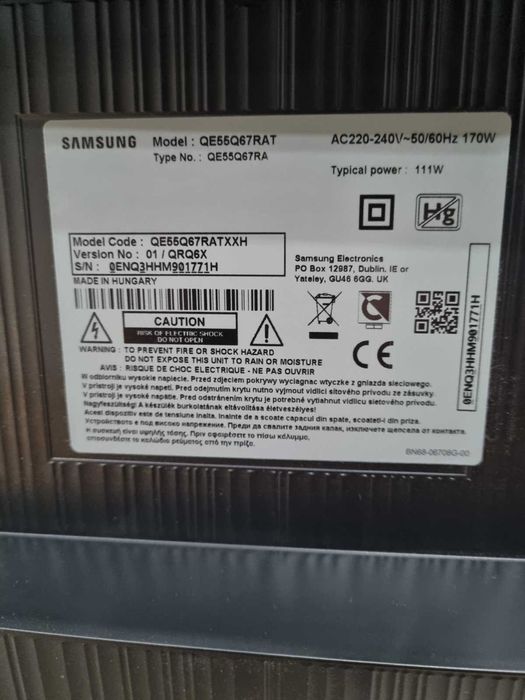 Телевизор Samsung 55″ QLED QE55Q67RAT – за части, пукнат екран