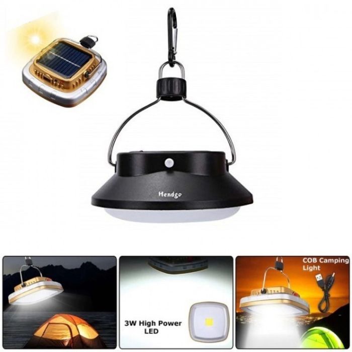Лампа с карабинер, соларно презареждаща се батерия, ярка LED светлина