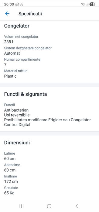 Vând Congelator LDK, 7 sertare, 238 l, 172 cm