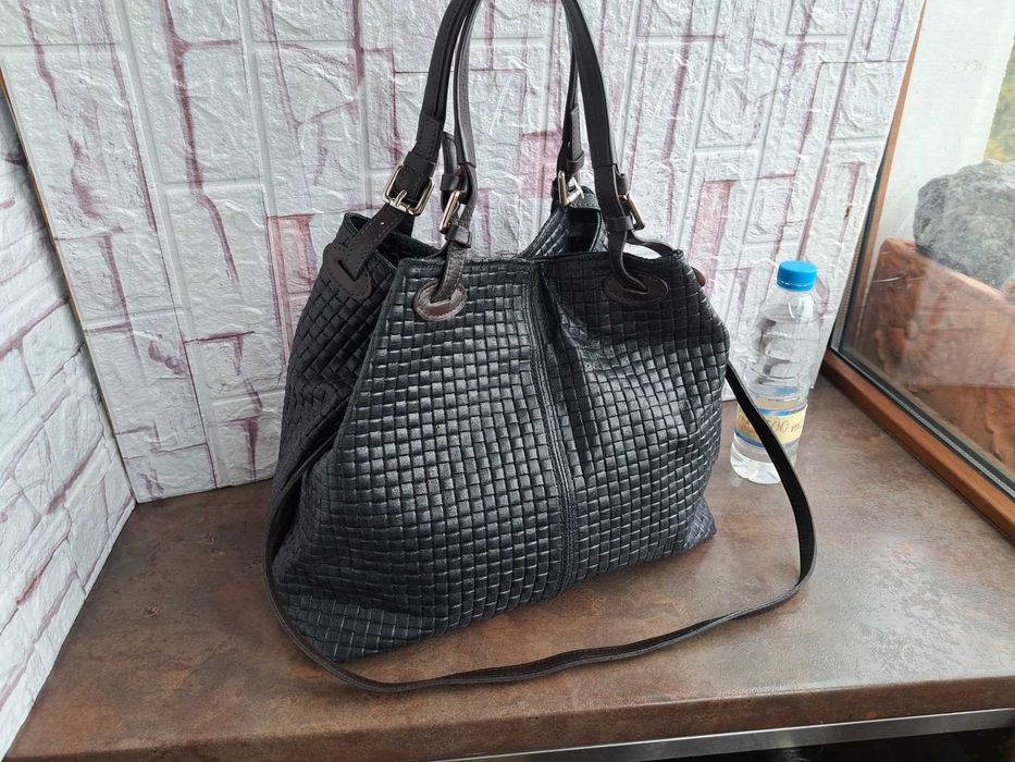 дамска чанта,Chiara Canotti,черна кожена торба-естествена кожа