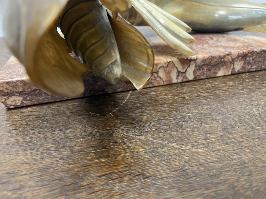 Винтидж фигура риба със скарида рог мрамор Италия 1970