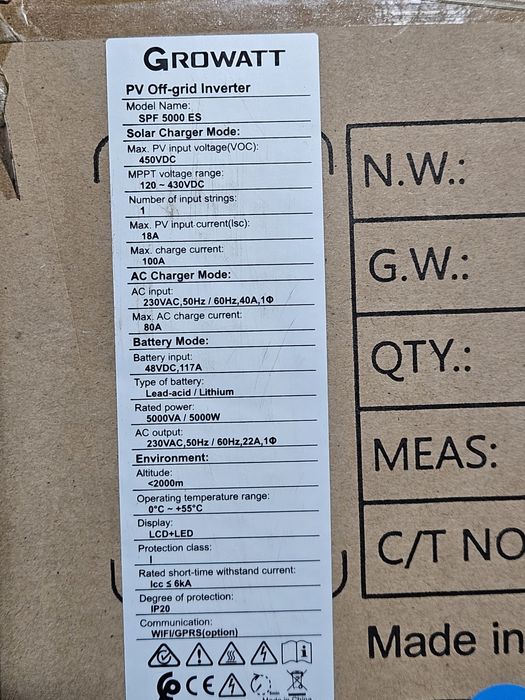 Growatt SPF 5000 ES – инвертор 5KW, 48V с WiFi-F мод