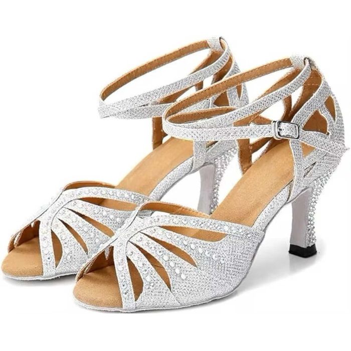 Сребристи латино обувки + чантичка и накрайници за ток