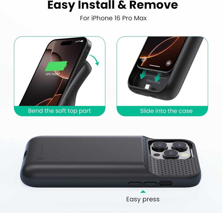 Кейс с батерия Feob за iPhone 16 Pro Max (6.9 инча), 8600 mAh