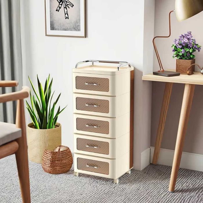 Пластиковая прикроватная тумба c  ящиками передвижная на колесиках