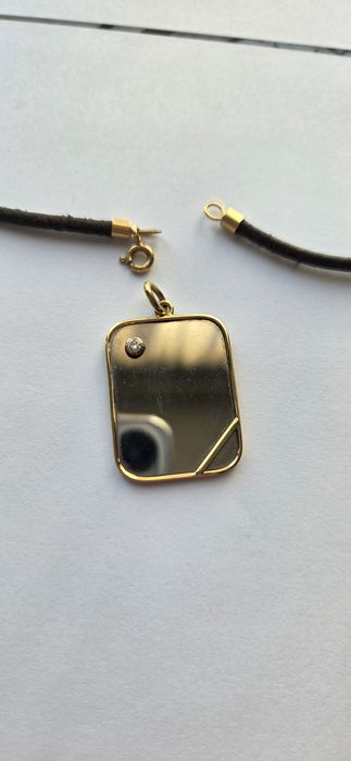 Lant barbat piele cu pandant din aur cu diamante