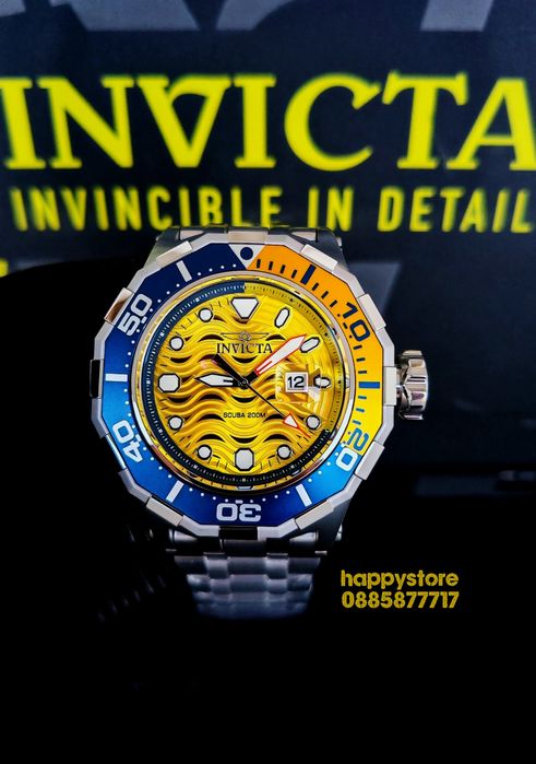 INVICTA Wave Yellow 52 mm, Инвикта нов ръчен часовник