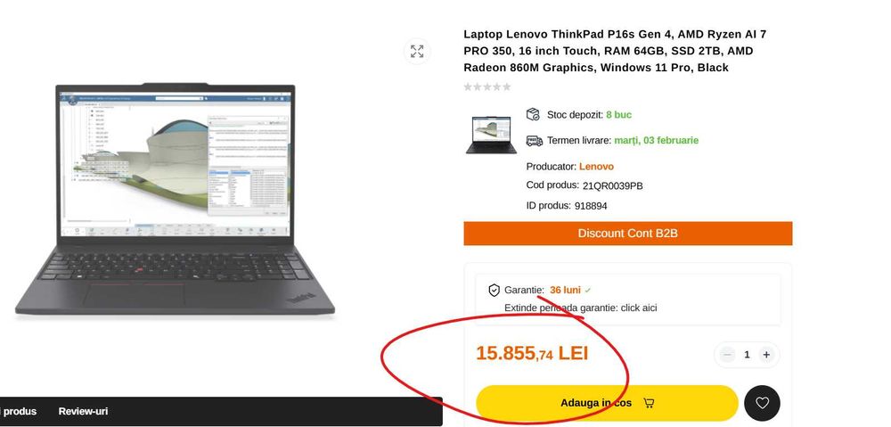 Laptop Lenovo ThinkPad P16s Gen 4 16" AMD Ryzen 9 HX 370 64GB Ram 1TB