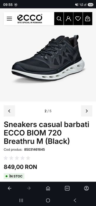 Vand pantofi Sneakers casual barbati ECCO BIOM 720 Breathru M (Black) 43 cod 85031461645