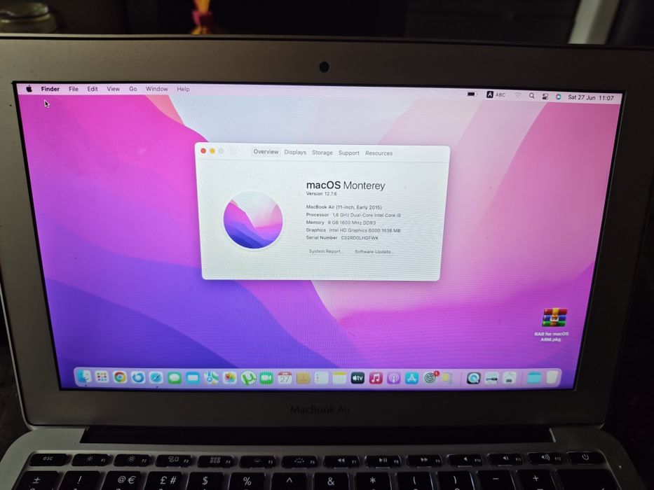 MacBook air 11,6, 8 GB RAM, 128 GB SSD