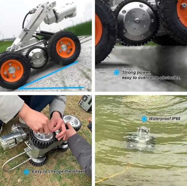 Robot inspecție canalizare profesional 200–3500 mm | Cameră PAN/TILT HD + 300 m cablu