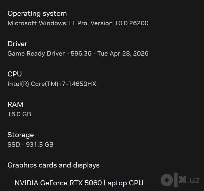 Omen 16 LoL tema RTX 5060 / i7 14 gen 650 hx seriya / 240 hz /16gb 1TB