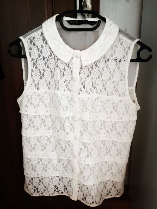 Bluza ZARA camasa dantela alba crem nasturi perlati marimea S