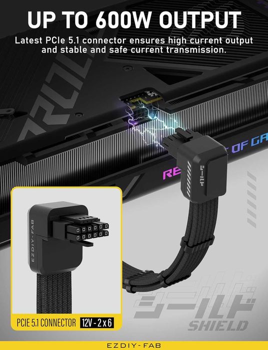 Cablu prelungitor GPU EZDIY-FAB Shield PCIE 5.1 ​​90 grade 12V-2×6,RVS