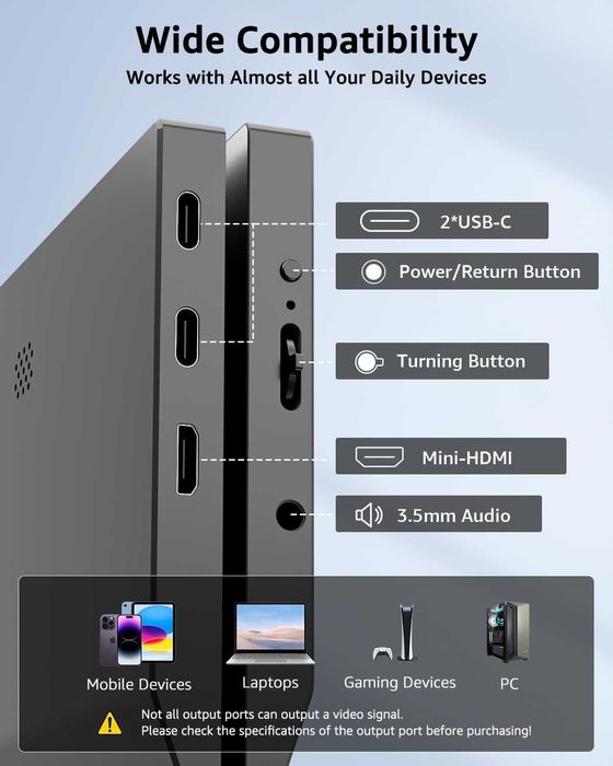 Преносим монитор 15.6 инча Yodoit - Full HD IPS, USB-C/HDMI (Нов)