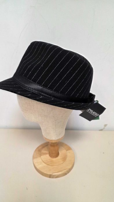 Pălărie Zylioo Trilby Fedora cu lână, 60 cm L – neagră cu dungi