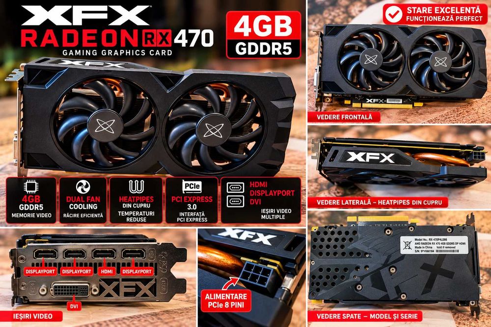 Placă video XFX AMD Radeon RX 470 4GB GDDR5, Dual Fan