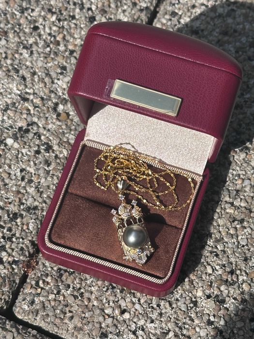 Colier cu perlă neagră Tahitiană, pandantiv vintage + Argint 925