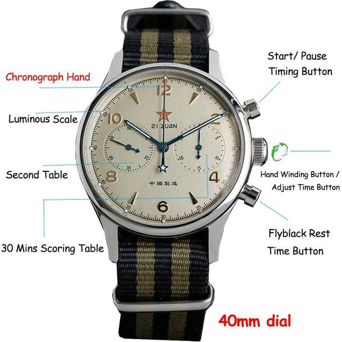 Ceas 1963 Polit Cronograf ST1901 Mecanic Air Force 40mm Safir Seagull