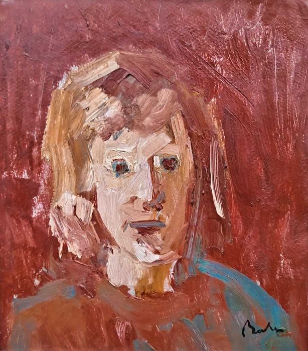 Tablou vechi - chip de copil - semnat Baba