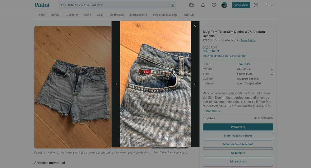 Blugi Tom Tailor Slim Denim W27, Albastru Deschis
