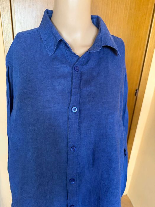 Тъмносиня ленена мъжка риза Richmond, размер  XL