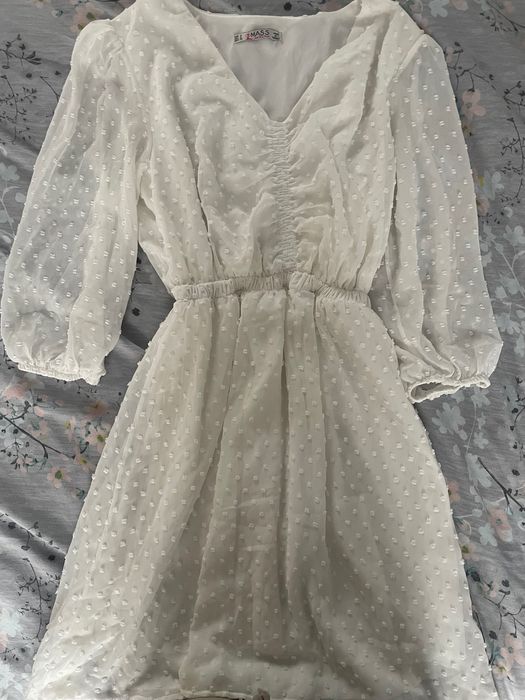 Къса бяла рокля , 7/8 ръкав