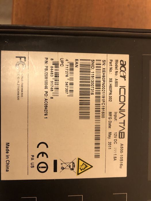 Планшет Aser A700