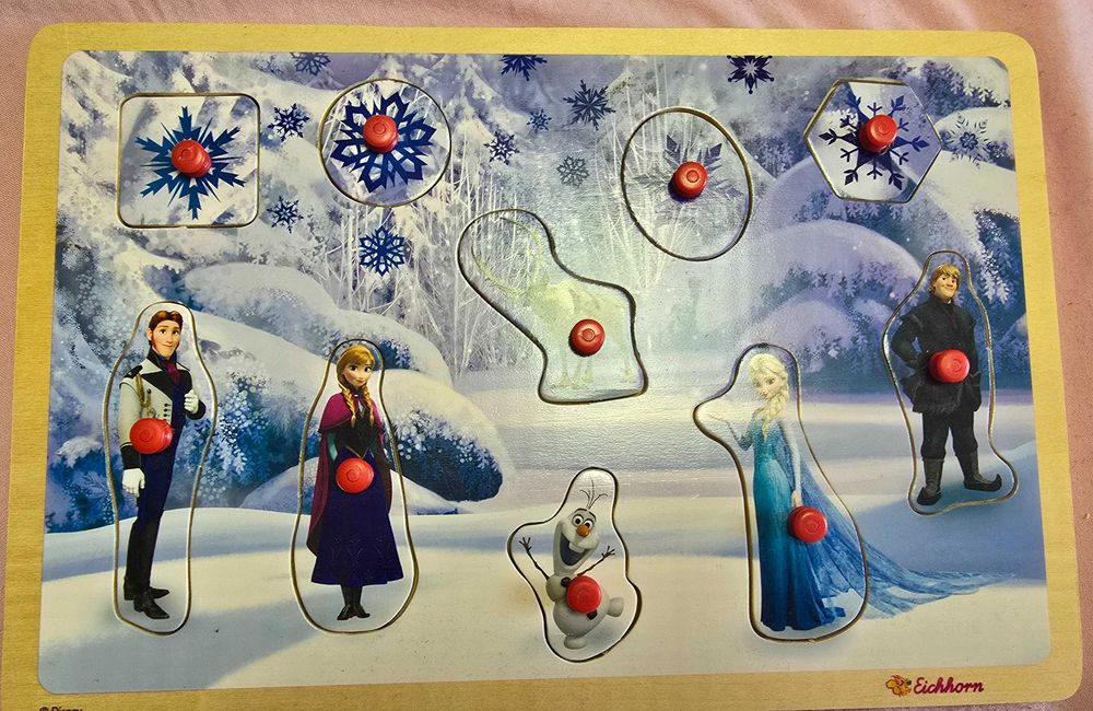 Комплект 5 дървени детски пъзела – животни, превозни средства и Frozen