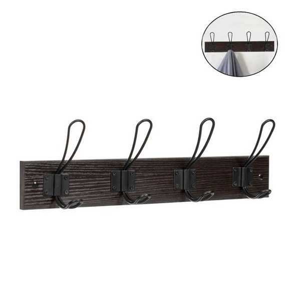 Закачалка за дрехи, за стена, 2 цвята, 4 куки, 45x7x1,2 см