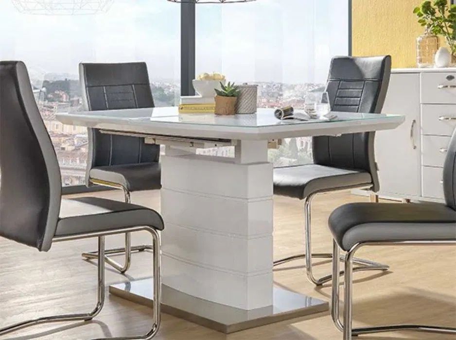 Разтегателна трапезна маса бял мдф гланц